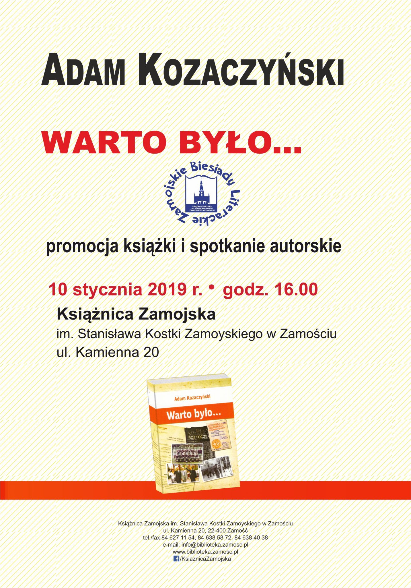 kozaczynski plakat 2019 Promocja książki Adama Kozaczyńskiego "Warto było..." w Książnicy Zamojskiej