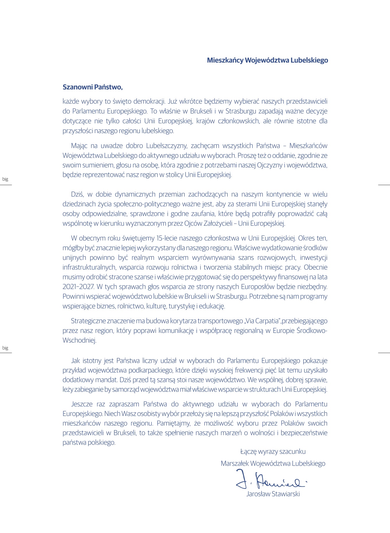 eurowybory list Władze Województwa Lubelskiego apelują o udział w wyborach do Parlamentu Europejskiego