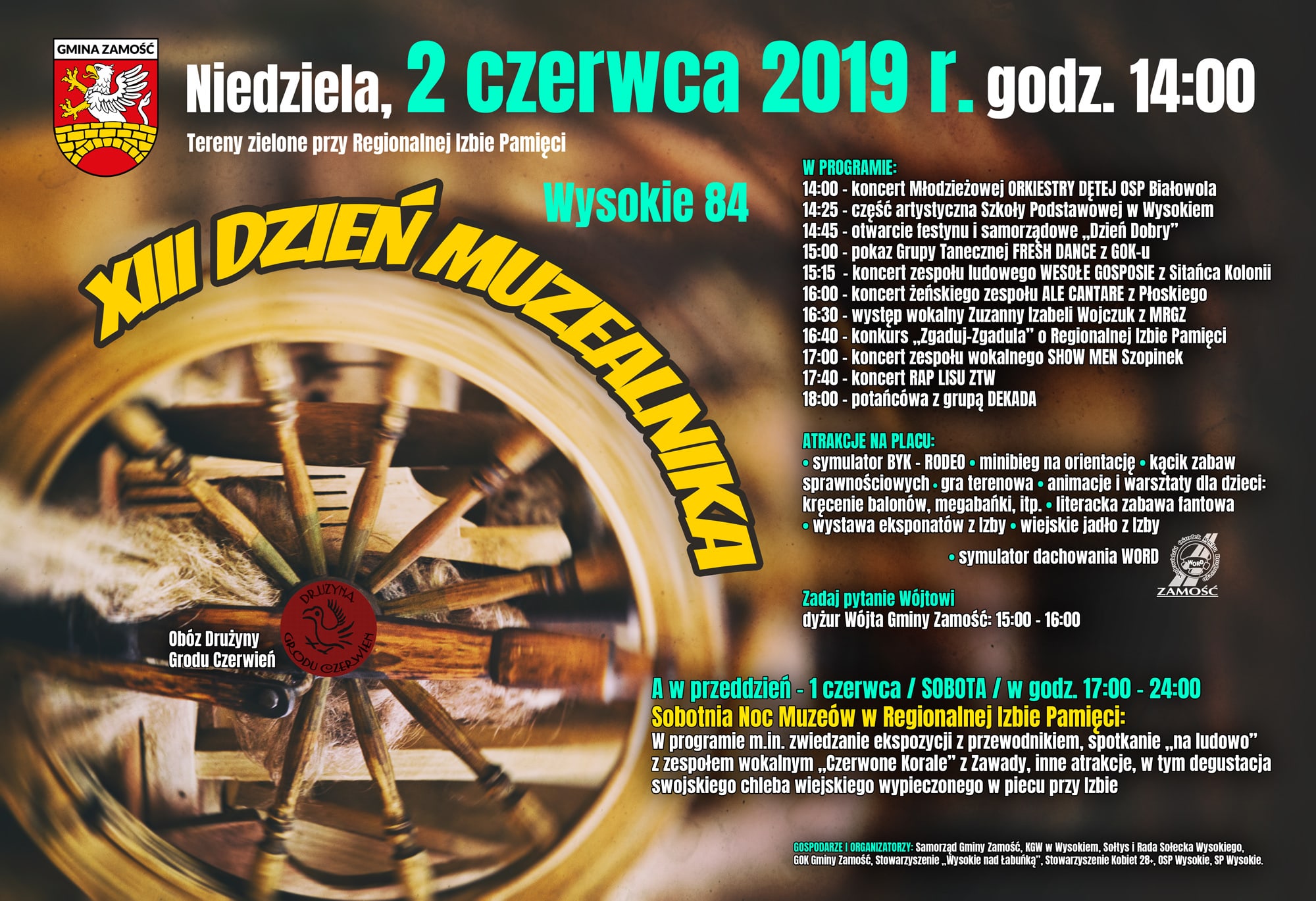 plakat dzien muzealnika 2019 Festyn w Gminie Zamość. Moc atrakcji już w ten weekend [PROGRAM]