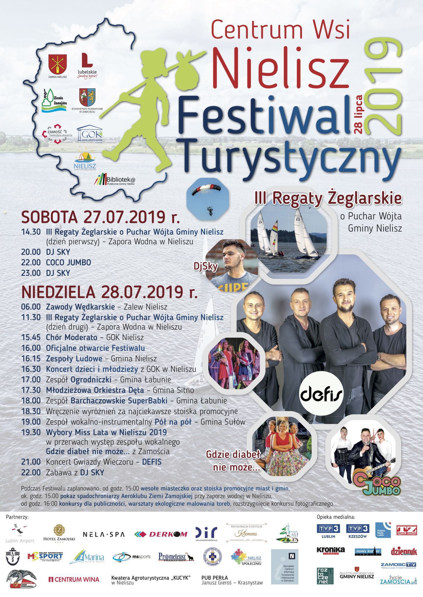 nielisz festiwal 2019 plakat a2 do druku final Regaty Żeglarskie i Festiwal Turystyczny. Duża impreza nad zalewem w Nieliszu. Gwiazdą będzie zespół DEFIS!