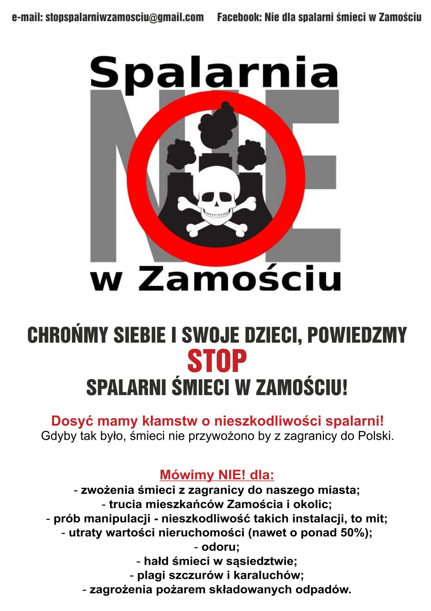 ulotka 1 1 Zamość: Przeciwnicy budowy spalarni śmieci zaostrzają działania. Szykują duży protest w tym tygodniu