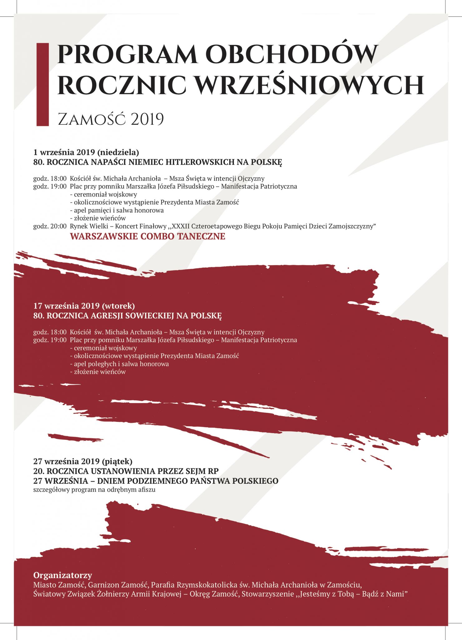 plakat 1 wrzesnia W rocznicę wybuchu II Wojny Światowej. Obchody w Zamościu