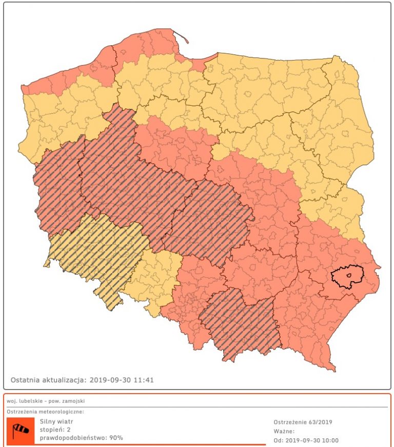 Ostrzeżenie II stopnia dla woj. lubelskiego: Przewidywany bardzo silny wiatr, nawet do 100 km/h!
