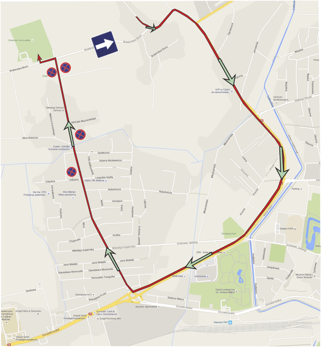 braterstwa broni 2 ZAMOŚĆ: Utrudnienia w ruchu przy cmentarzach. [MAPKI]