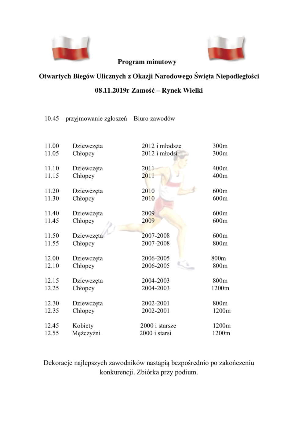 program minutowy Zamość: Pobiegną, by uczcić 101. rocznicę Odzyskania Niepodległości