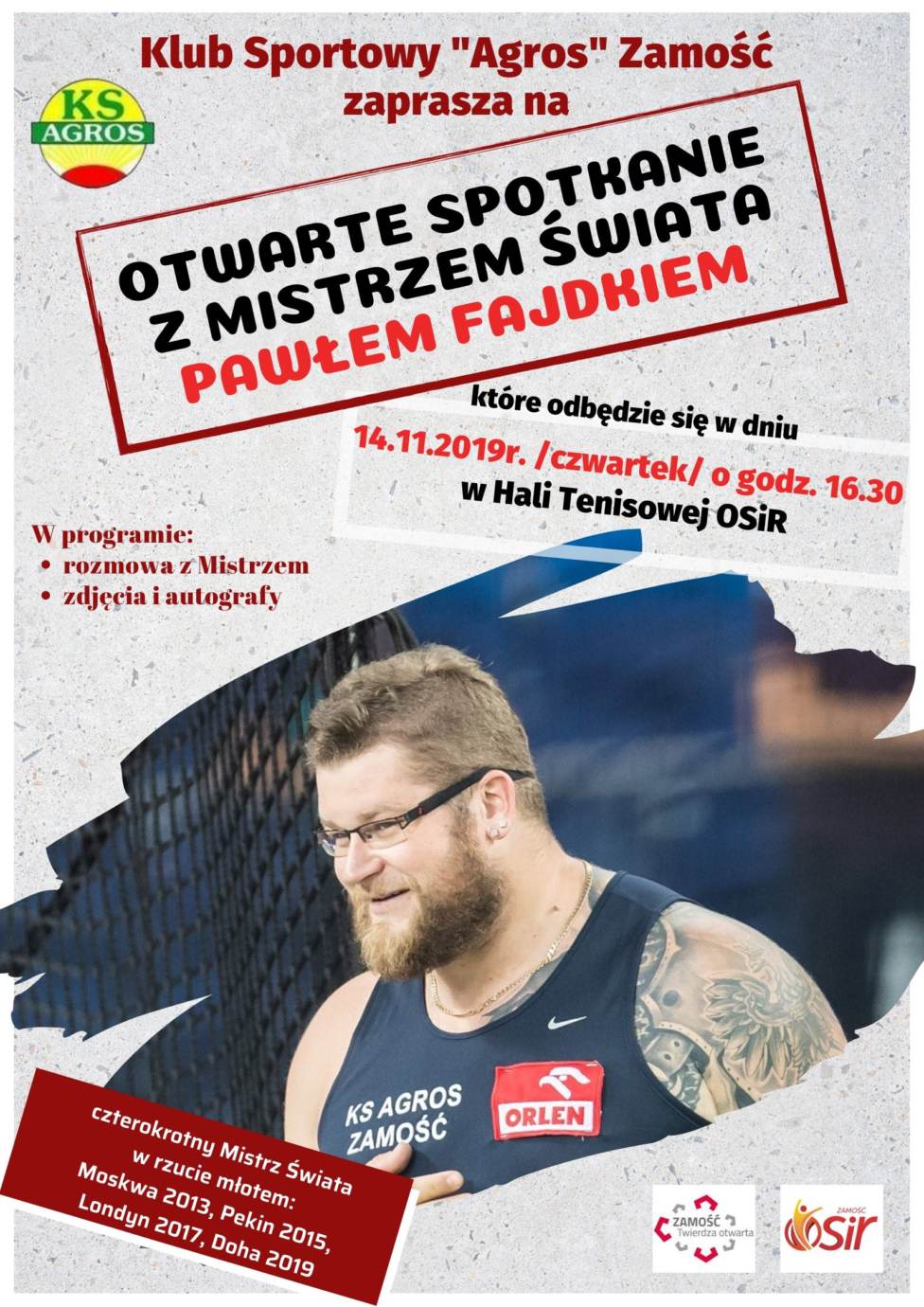 fajdek plakat Zamość: Otwarte spotkanie z mistrzem świata Pawłem Fajdkiem