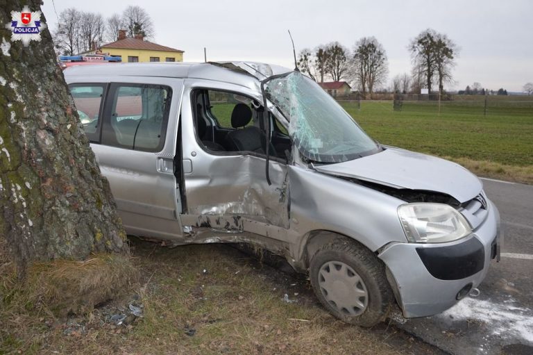 Wpadł w poślizg i uderzył w drzewo