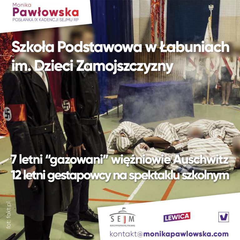 Lewica oburzona spektaklem w SP w Łabuniach. Uczniowie zagrali gestapowców i więźniów Auschwitz