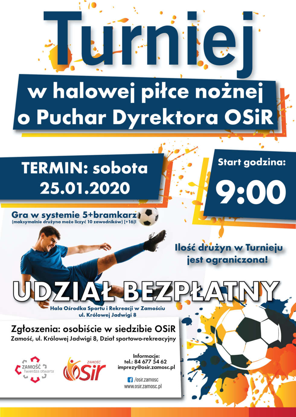 plakat turniej halowej pilki noznej 25 01 2020 Ferie w mieście z OSiR. Karnawałowa zabawa na lodzie i wiele innych atrakcji [PROGRAM]