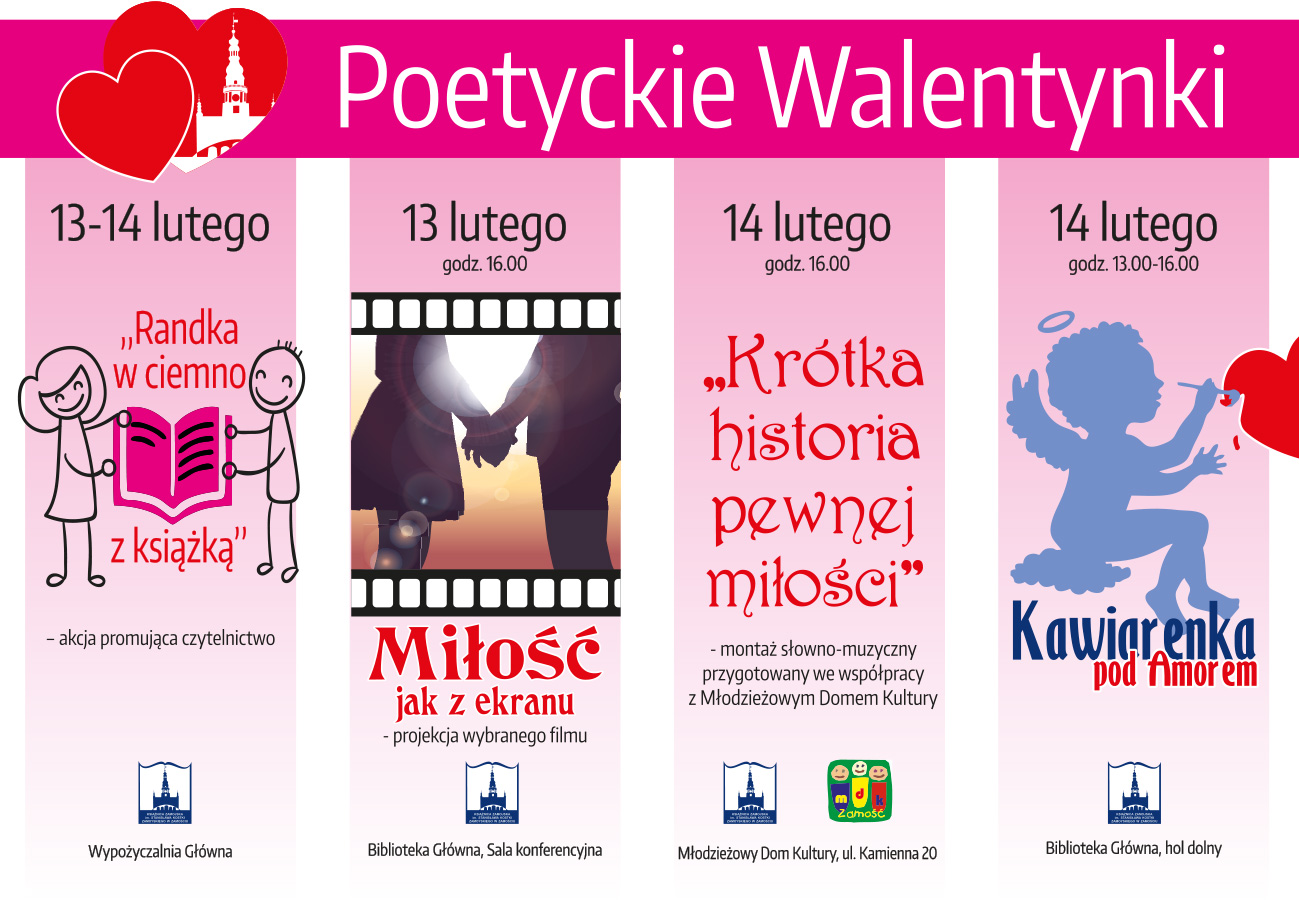 1 plakat wszystkie 03 Zamość: Walentynki w Książnicy. W programie m.in. projekcja filmu o miłości