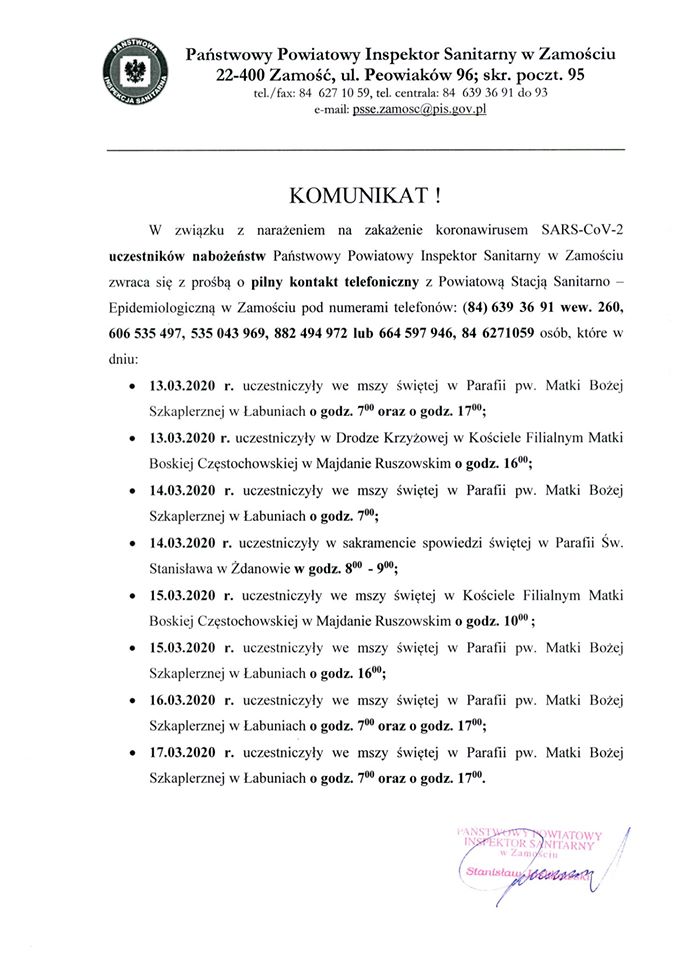 90639756 3773552946018136 3824173240373215232 o Łabunie - komunikat księdza proboszcza