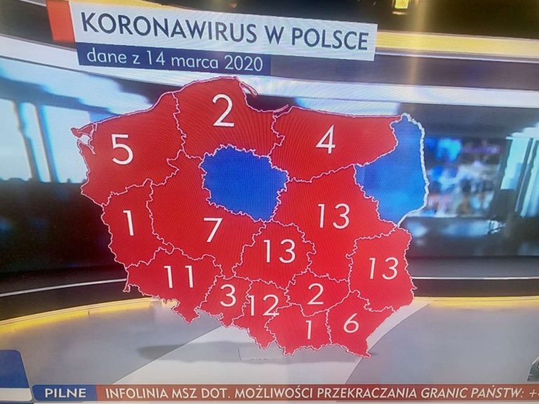 Stan na godzinę 15.00: Polska 93, Lubelskie 13, Biłgoraj 1 osoba zarażona koronawirusem