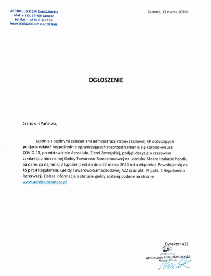 odwolanie gieldy Uwaga! W niedzielę nie zrobicie zakupów na giełdzie w Mokrem