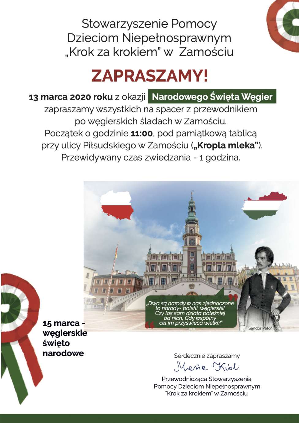 plakat Spacer z przewodnikiem po węgierskich śladach w Zamościu