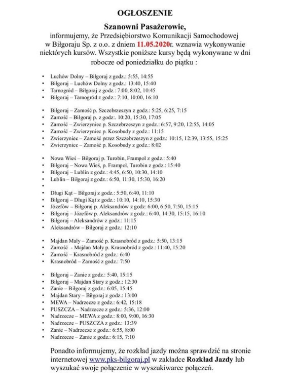 68 167012 1 PKS Biłgoraj wznawia niektóre kursy