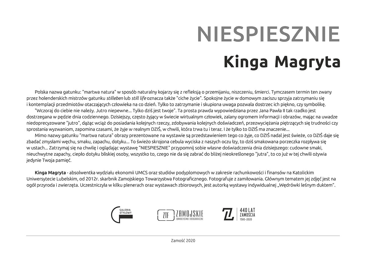 magryta 2020 kartka web ZTF zaprasza na wystawę fotografii pt. "Niespiesznie" autorstwa Kingi Magryty