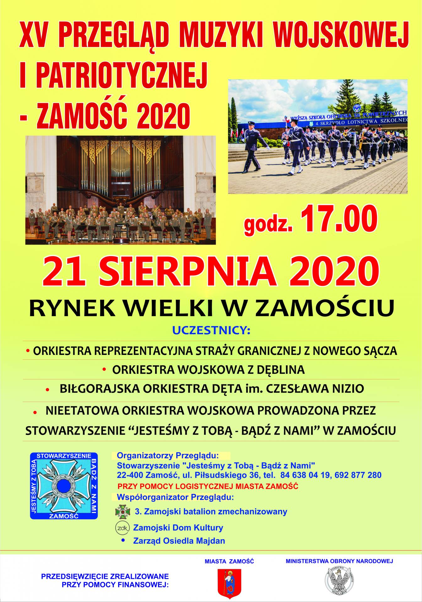 2020 plakat orkiestra Zaproszenie na XV Przegląd Muzyki Wojskowej i Patriotycznej - Zamość 2020.