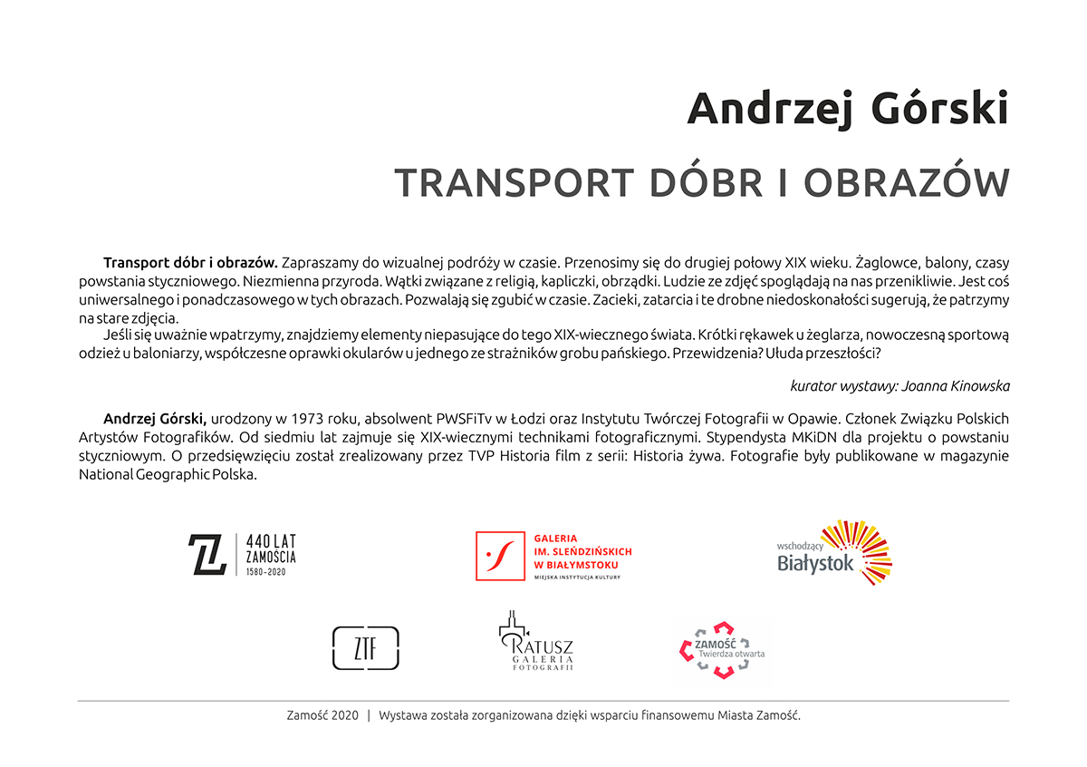 gorski kartka web Wernisaż wystawy fotograficznej pt. „Transport dóbr i obrazów” autorstwa Andrzeja Górskiego.