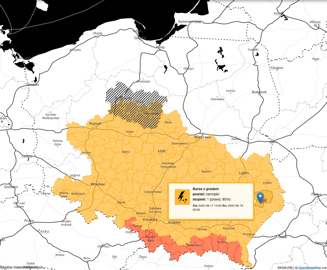 zrzut ekranu 2020 08 17 o 10 35 04 Burze z gradem mogą przejść nad Zamościem i regionem. Alert IMGW