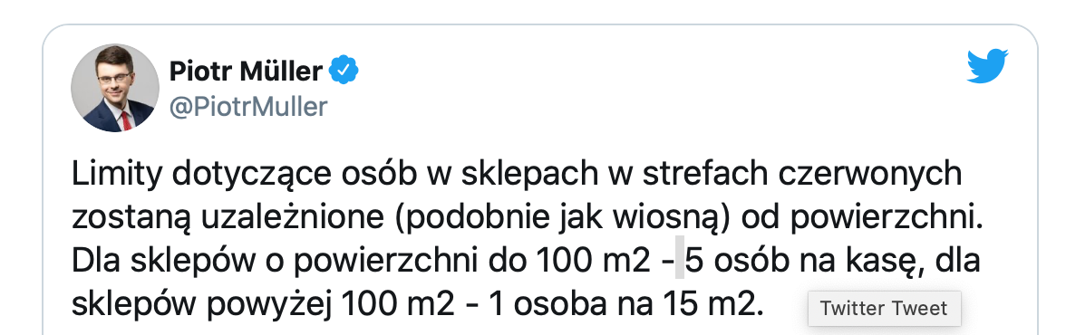 zrzut ekranu 2020 10 16 o 10 12 26 Rząd łagodzi nałożone wczoraj limity w dużych sklepach.