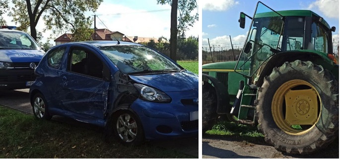 Zderzenia osobówki z ciągnikiem rolniczym