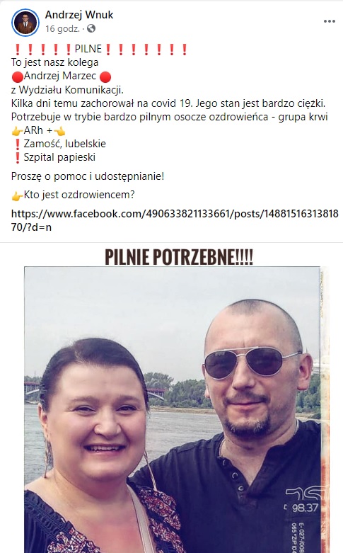 screenshot, źródło: Facebook/Andrzej Wnuk