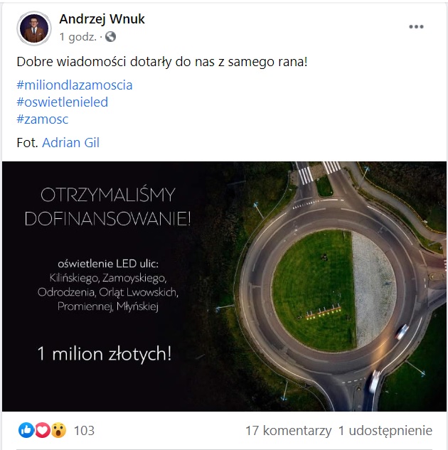 led Dobre wieści! Zamość otrzymał 1,3 mln zł na nowoczesne oświetlenie LED!