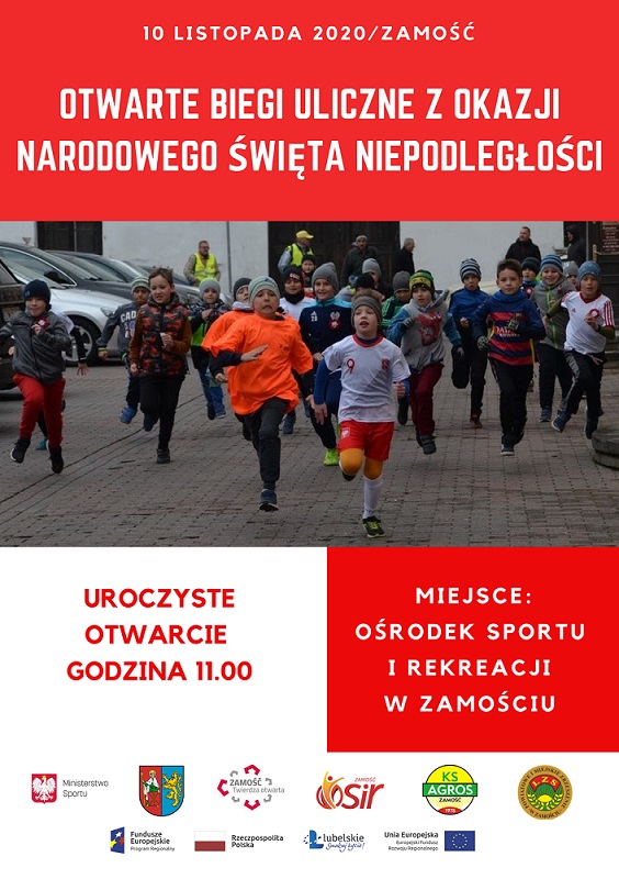 plakat biegi Zamość: Pobiegną dla uczczenia niepodległości