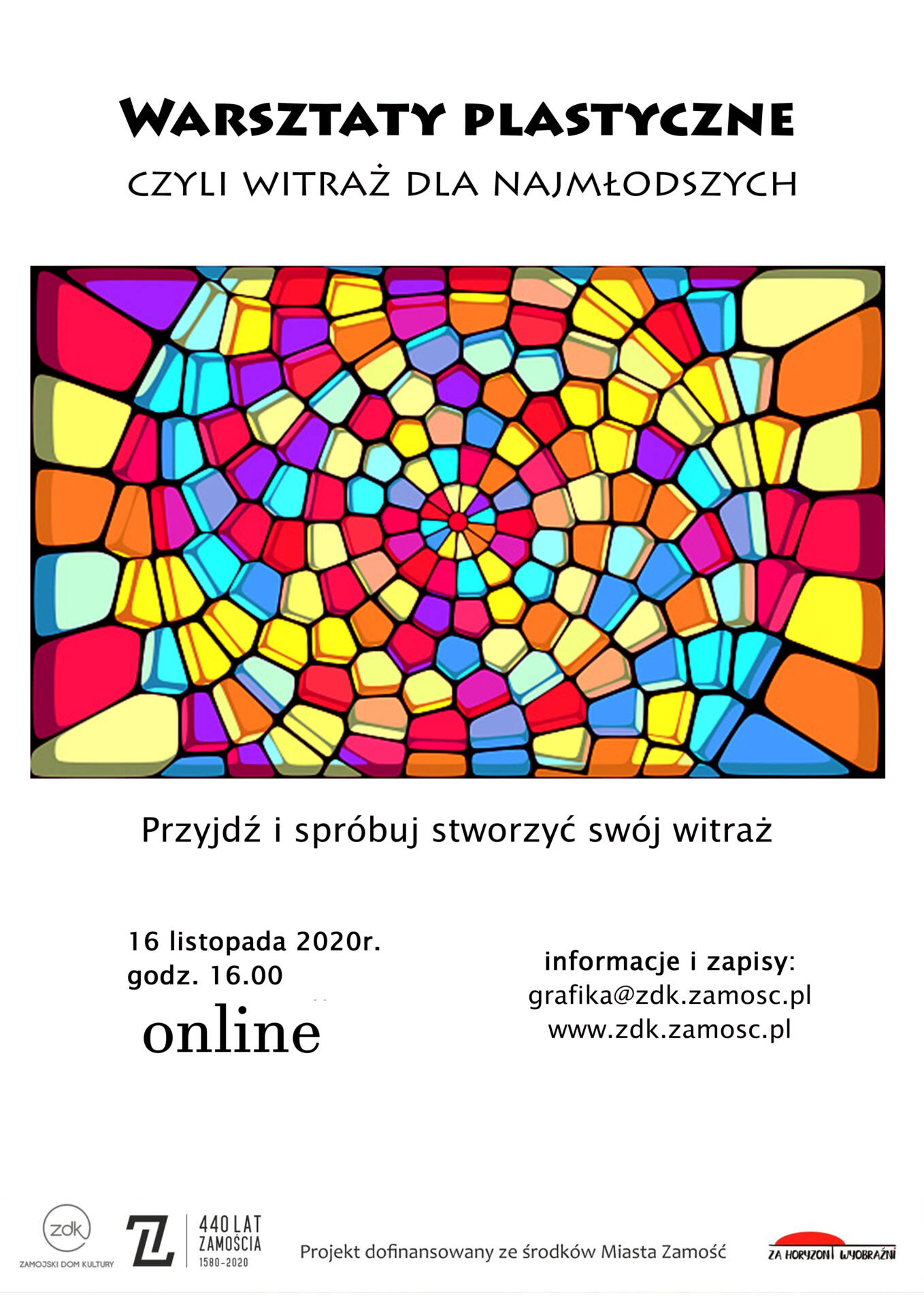 witrazplakat ZDK zaprasza dzieci na warsztaty plastyczne online.