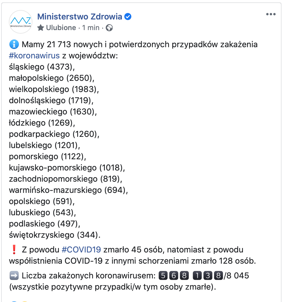 zrzut ekranu 2020 11 9 o 10 31 08 21713 nowych zakażeń. Czy grozi nam Narodowa Kwarantanna od 14 XI?