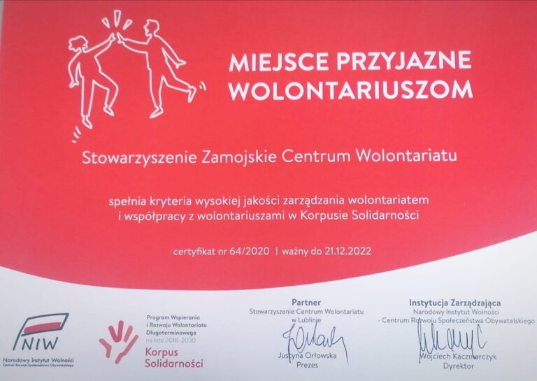 Zamojskie Centrum Wolontariatu uhonorowane