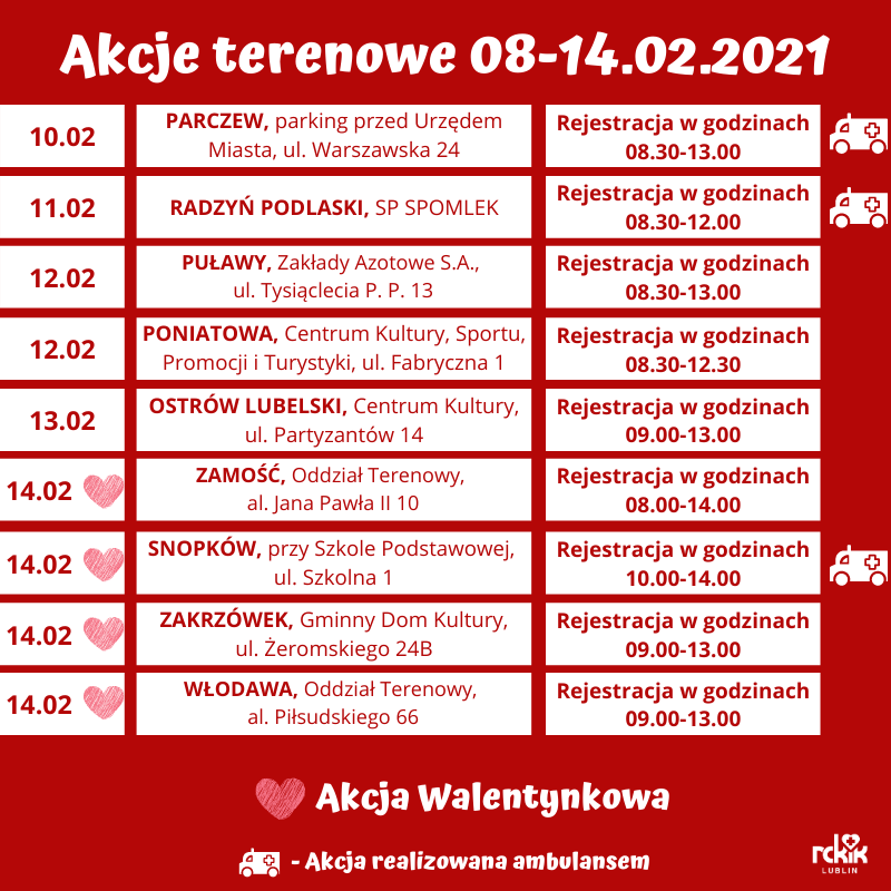 akcje terenowe fb i ig 13 ZAMOŚĆ: Walentynkowa akcja poboru krwi