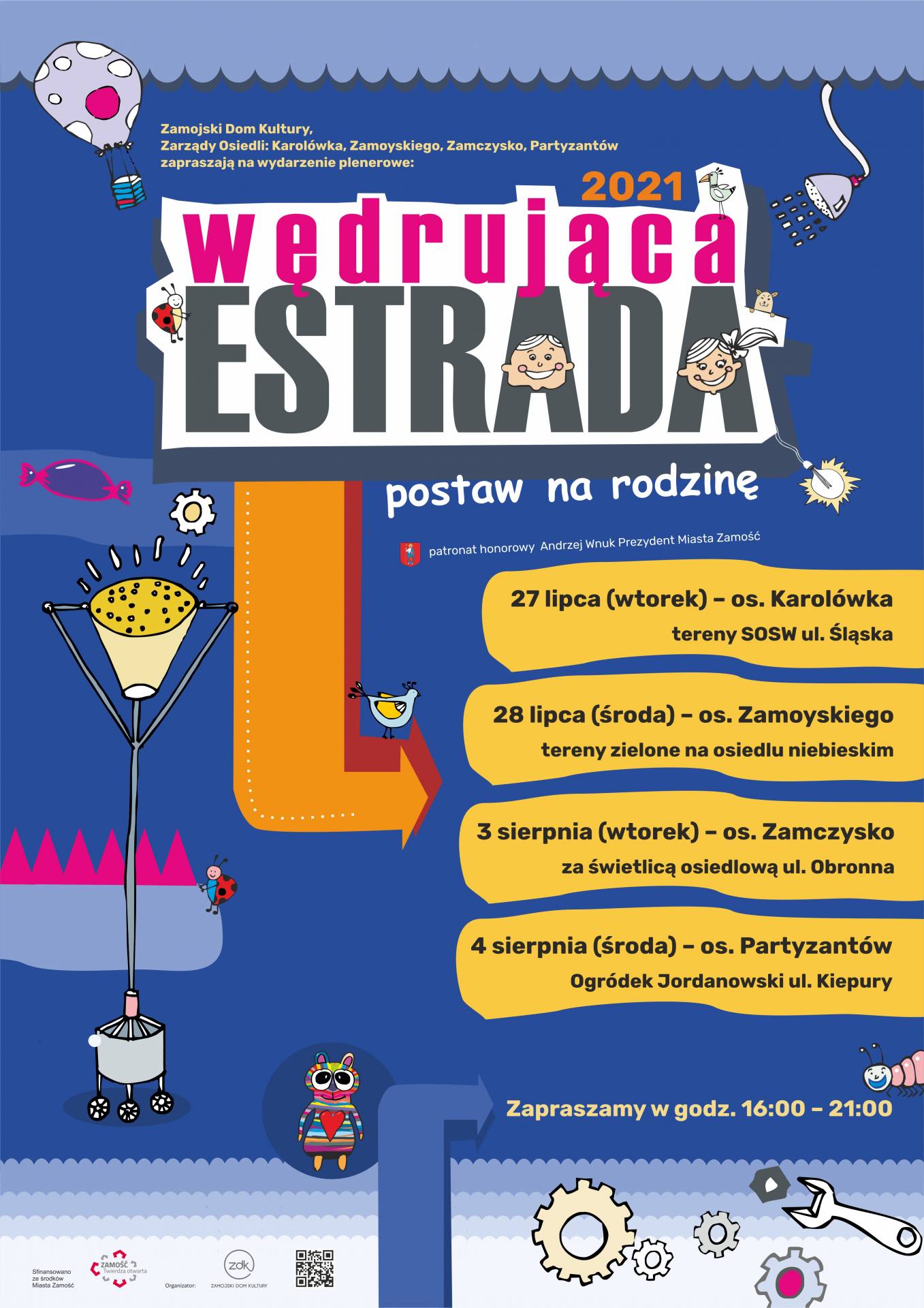 21 w estrada afisz a3 krz "Wędrująca Estrada" odwiedzi cztery zamojskie osiedla. Będzie aktywnie, wesoło i kolorowo!