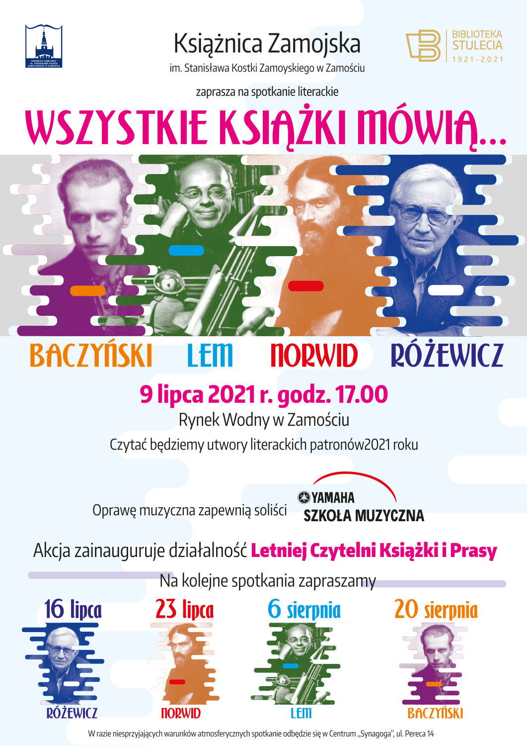 plakat patroni 05 "Wszystkie książki mówią..." - spotkanie literackie na Rynku Wodnym