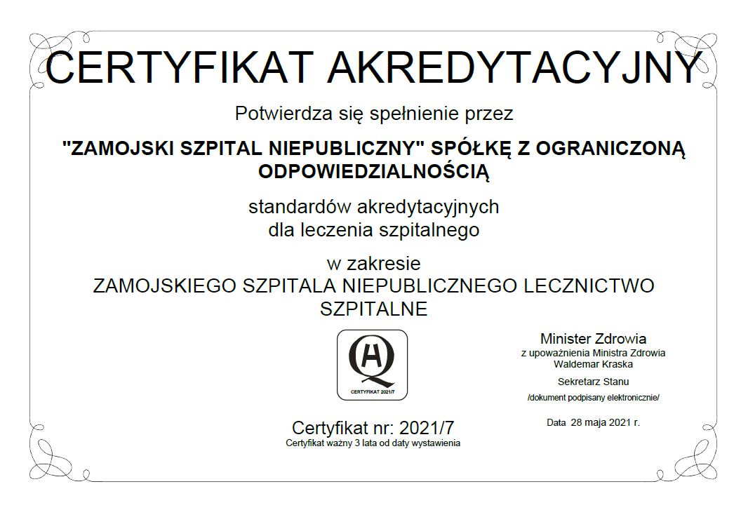 akredytacja2021 1 ZAMOŚĆ: Oddział hematologiczny w krajowej czołówce.