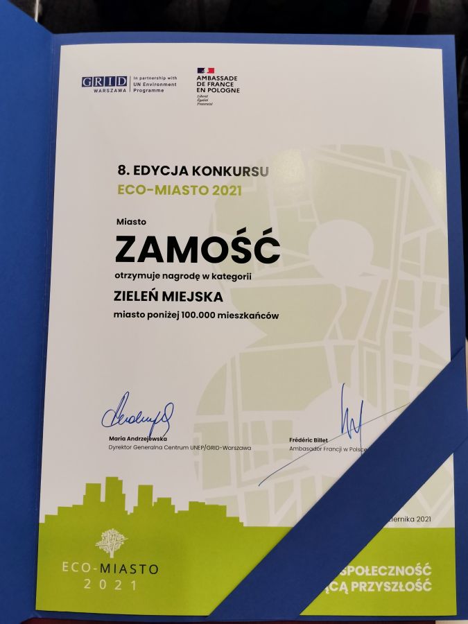 12890b Miasto Zamość laureatem konkursu ECO-MIASTO