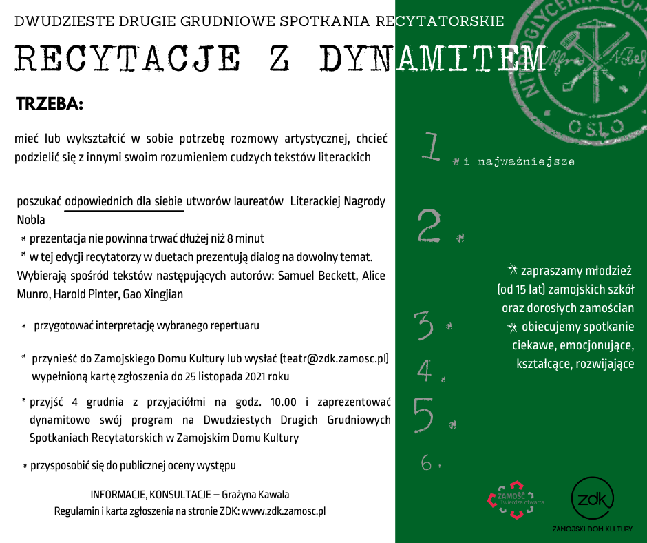 recytacje z dynamitem fb ZAMOŚĆ: "Recytacje z dynamitem" dla młodzieży i dorosłych