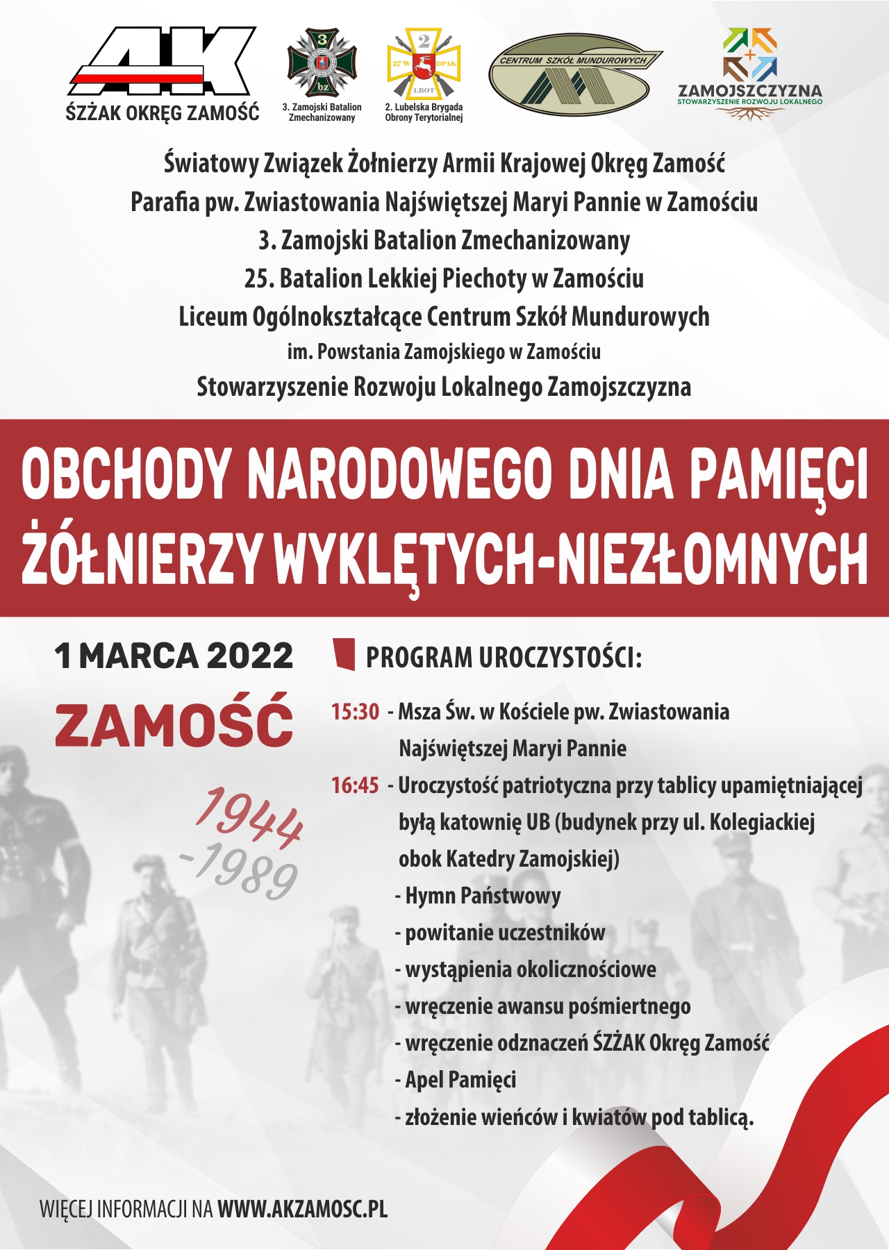 1marca 2022 zamosc Obchody Narodowego Dnia Pamięci Żołnierzy Wyklętych [PROGRAM]