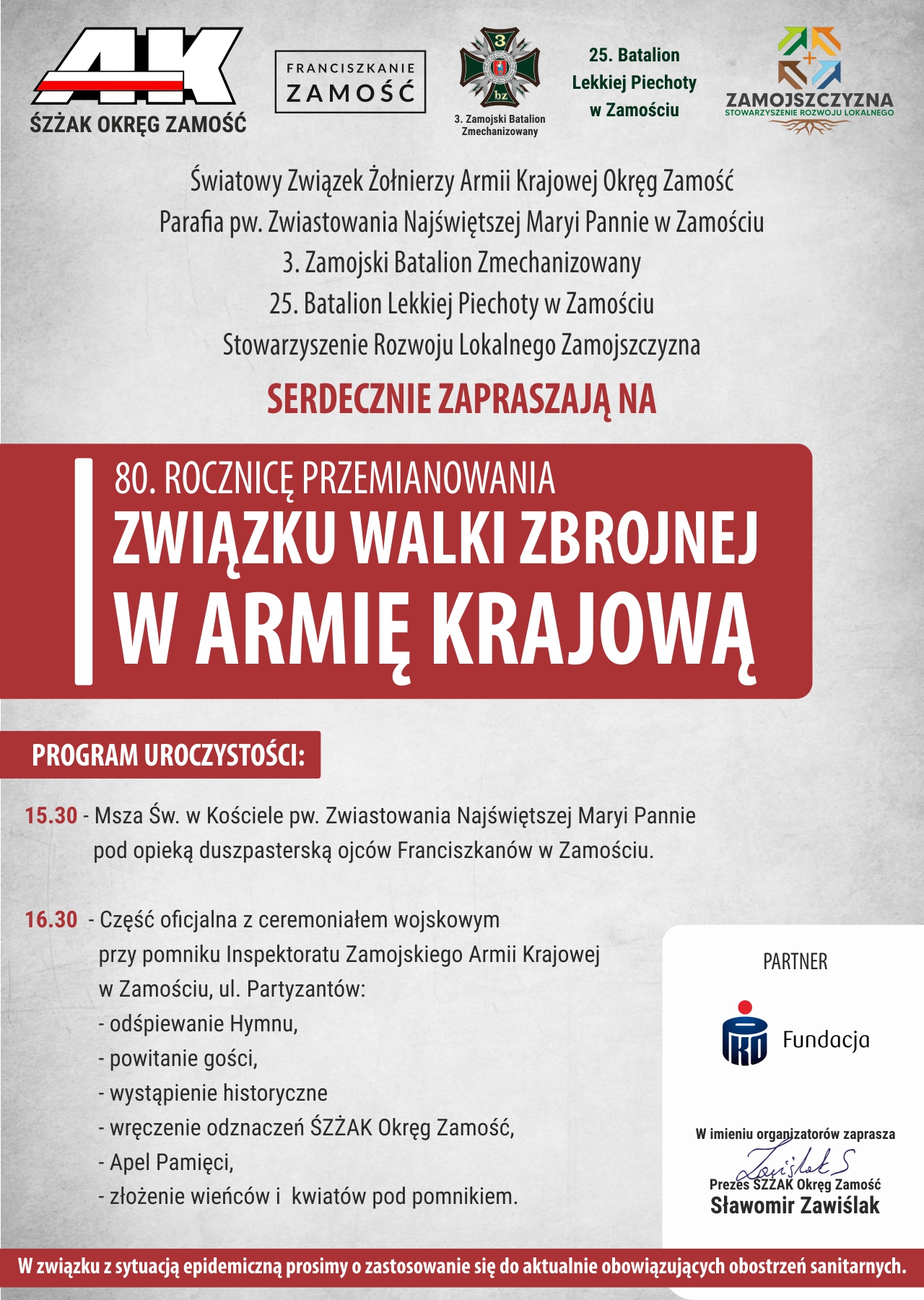 80 rocznica ak 2022 zamosc ost ZAMOŚĆ/REGION: Obchody 80. rocznicy przemianowania Związku Walki Zbrojnej w Armię Krajową [PROGRAM]