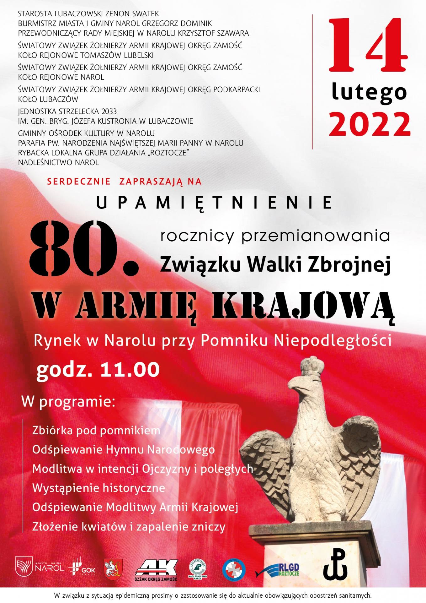 plakat a3 14 lutego z czrnym 01 ZAMOŚĆ/REGION: Obchody 80. rocznicy przemianowania Związku Walki Zbrojnej w Armię Krajową [PROGRAM]