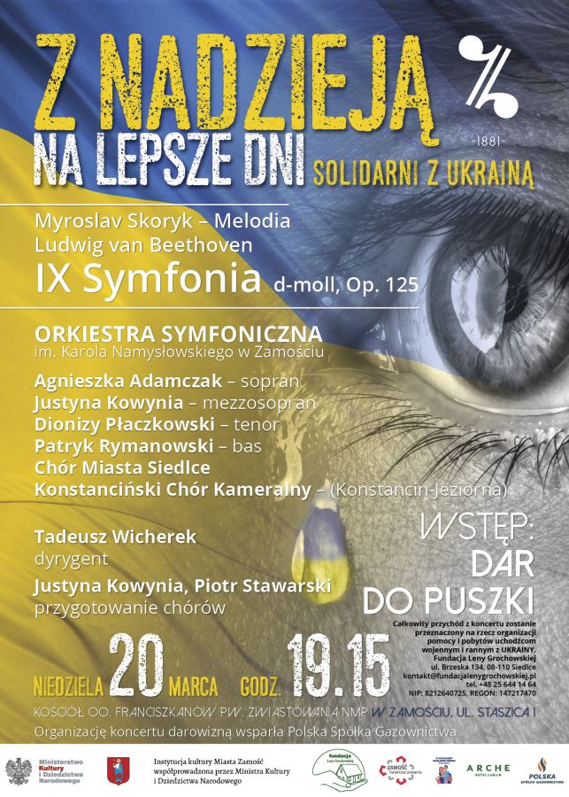 6830b ZAMOŚĆ: Koncert symfoniczny "Z nadzieją na lepsze dni. Solidarni z Ukrainą"