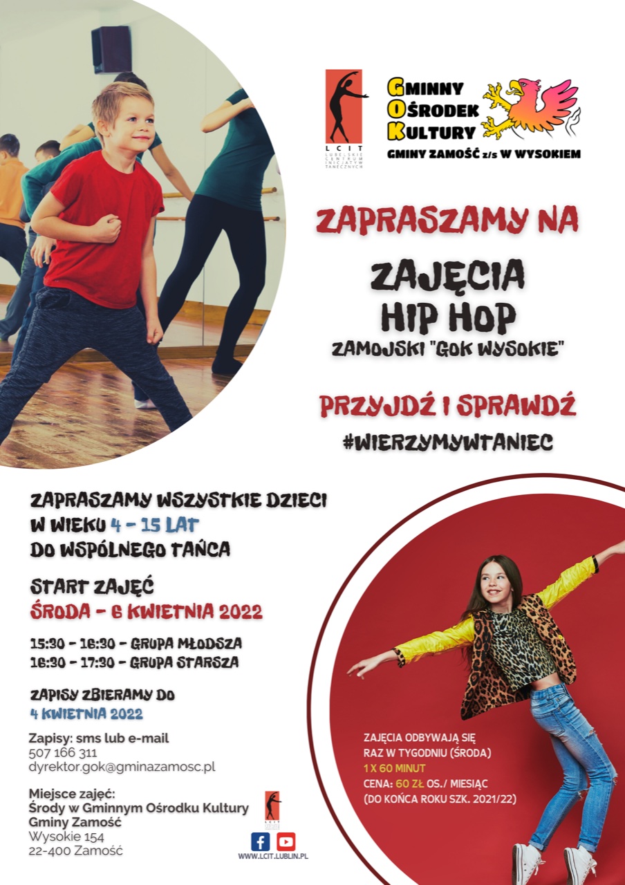 gok wysokie gmina zamosc plakat mar kwi22 Nauka tańca HIP HOP w GOK Gminy Zamość. Ruszył nabór!