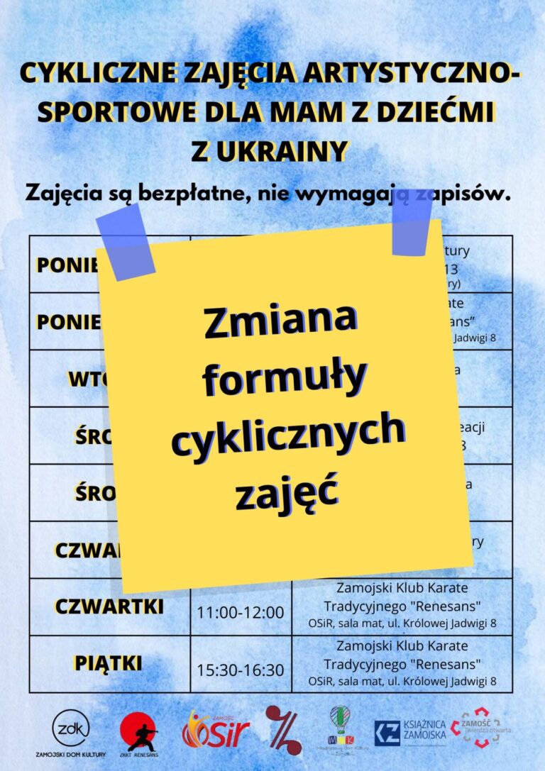 Zmiana formuły cyklicznych zajęć artystyczno-sportowych dla mam z dziećmi z Ukrainy