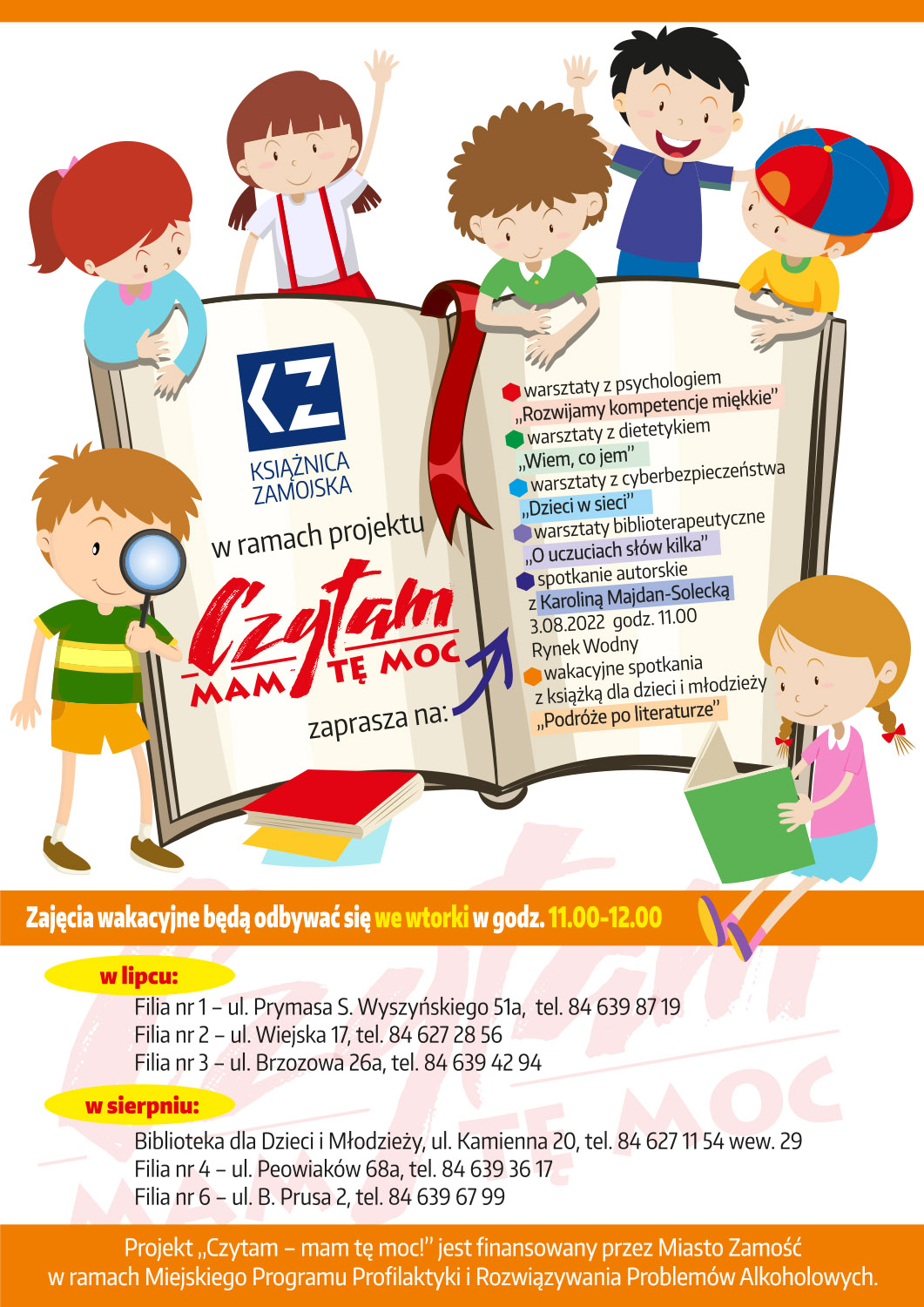 plakat wakacje 02 1 „Czytam – mam tę moc!” - wakacyjne zajęcia dla dzieci i młodzieży w Książnicy.