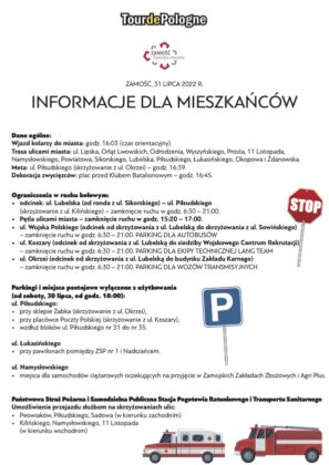 14217 informacja dla mieszkancow Zamknięte ulice i parkingi - sprawdź jak poruszać się po mieście w dniu Tour de Pologne