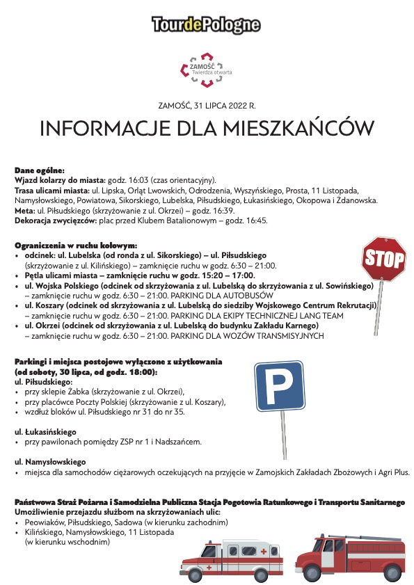 14217 informacja dla mieszkancow Przed nami Tour de Pologne. Miasto zachęca do kibicowania na trasie wyścigu.