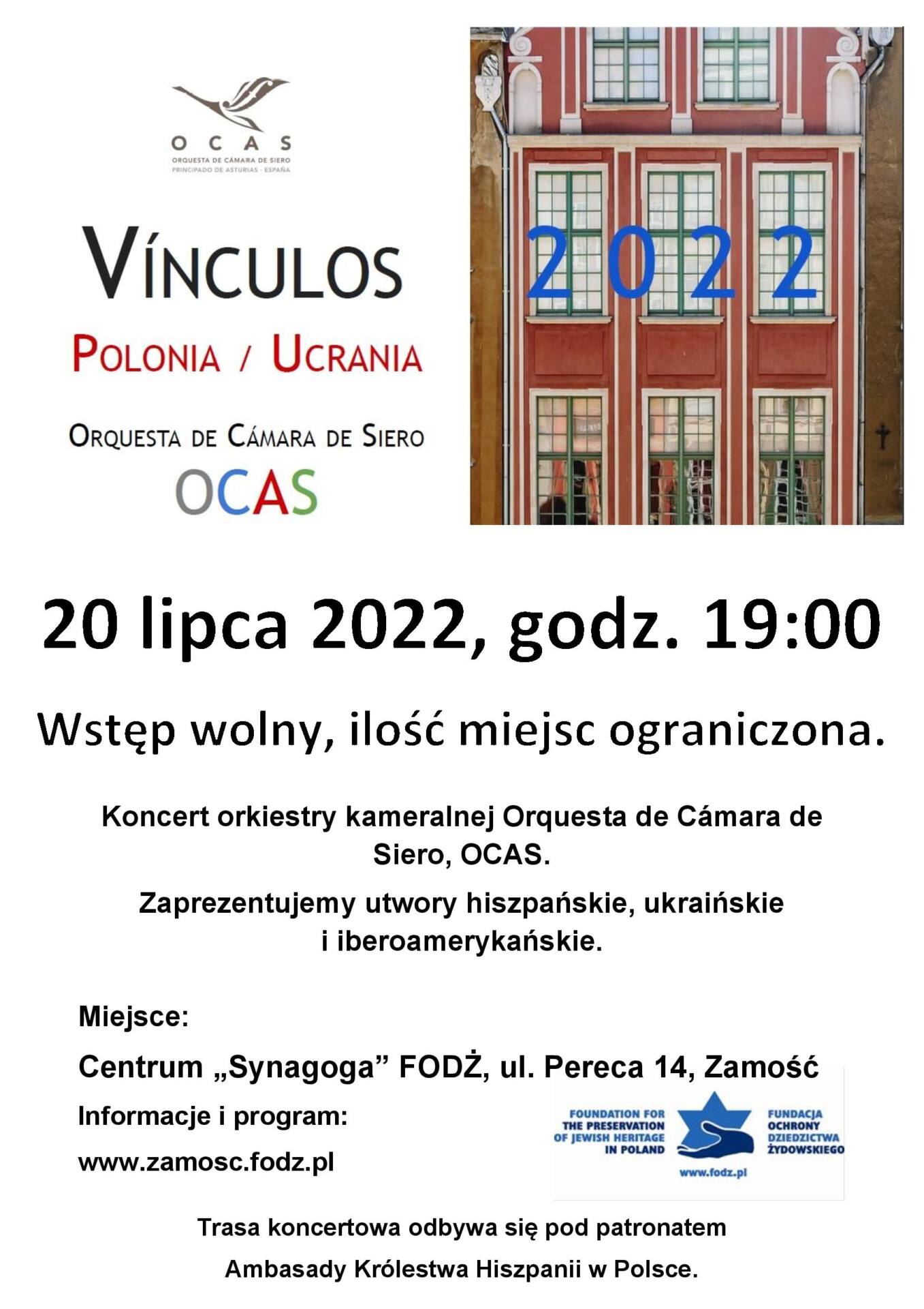 plakat 5 VÍNCULOS 2022 Polska/ Ukraina - koncert w Centrum "Synagoga" FODŻ