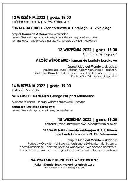 2broszura ii wfmb w zamosciu 2022 Wyjątkowe muzyczne wydarzenie w Zamościu! Festiwal Muzyki Barokowej