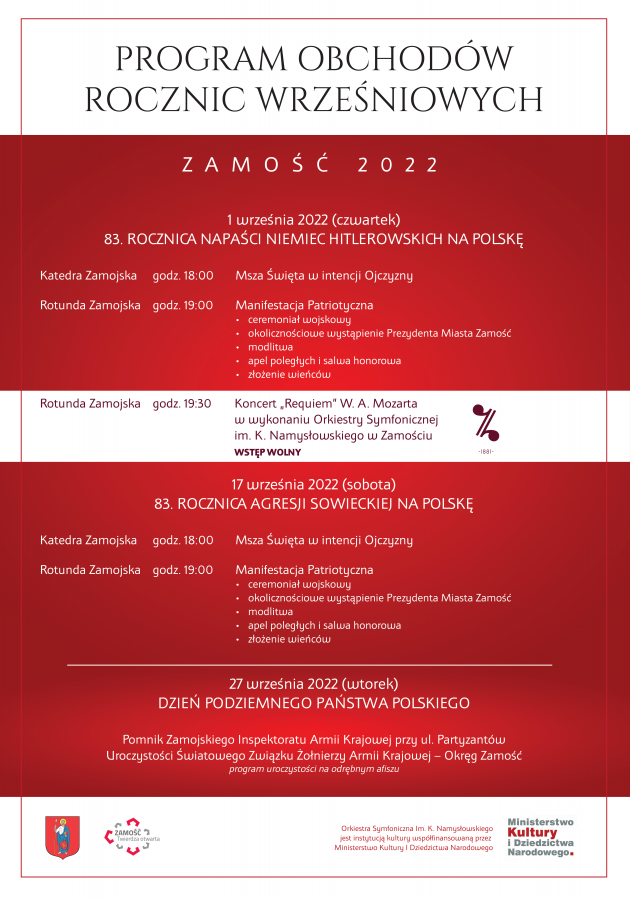 7029b Wrześniowe uroczystości patriotyczne w Zamościu [PROGRAM]