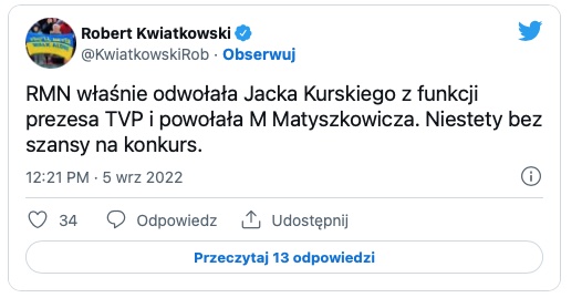 tweet Jacek Kurski odwołany ze stanowiska